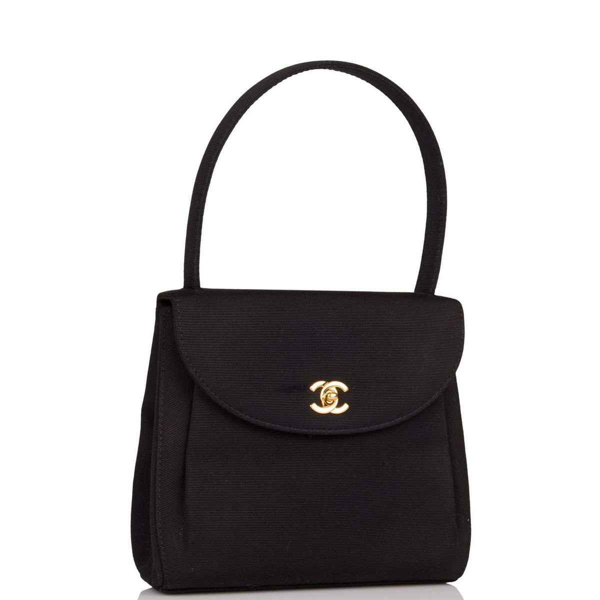 Vintage Chanel Mini Kelly Bag Black Satin Gold Hardware - Crowned Bag