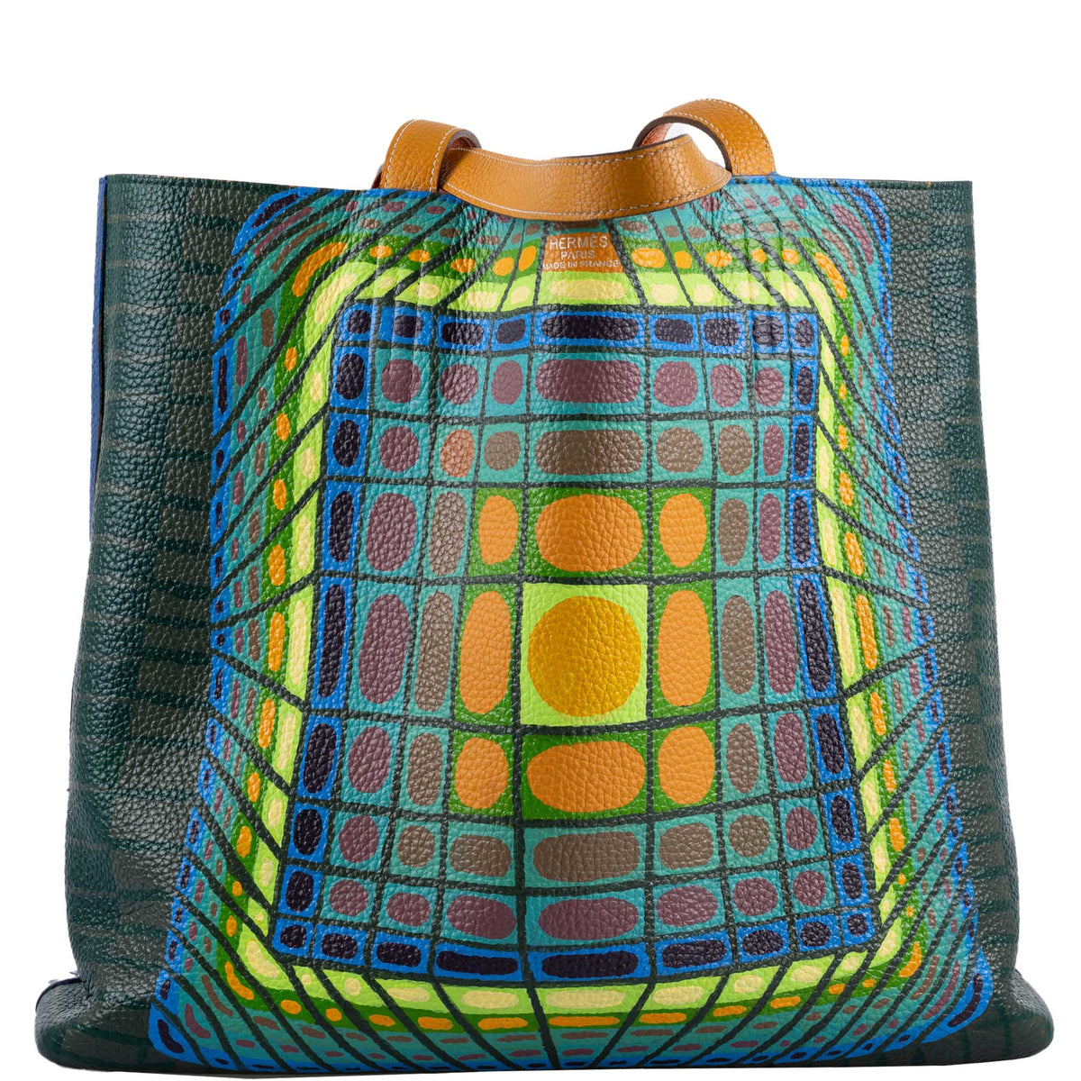 Vintage Hermes Double ‘Cyber’ Sens 36 Custom Painted Clemence Reversible Tote - Crowned Bag