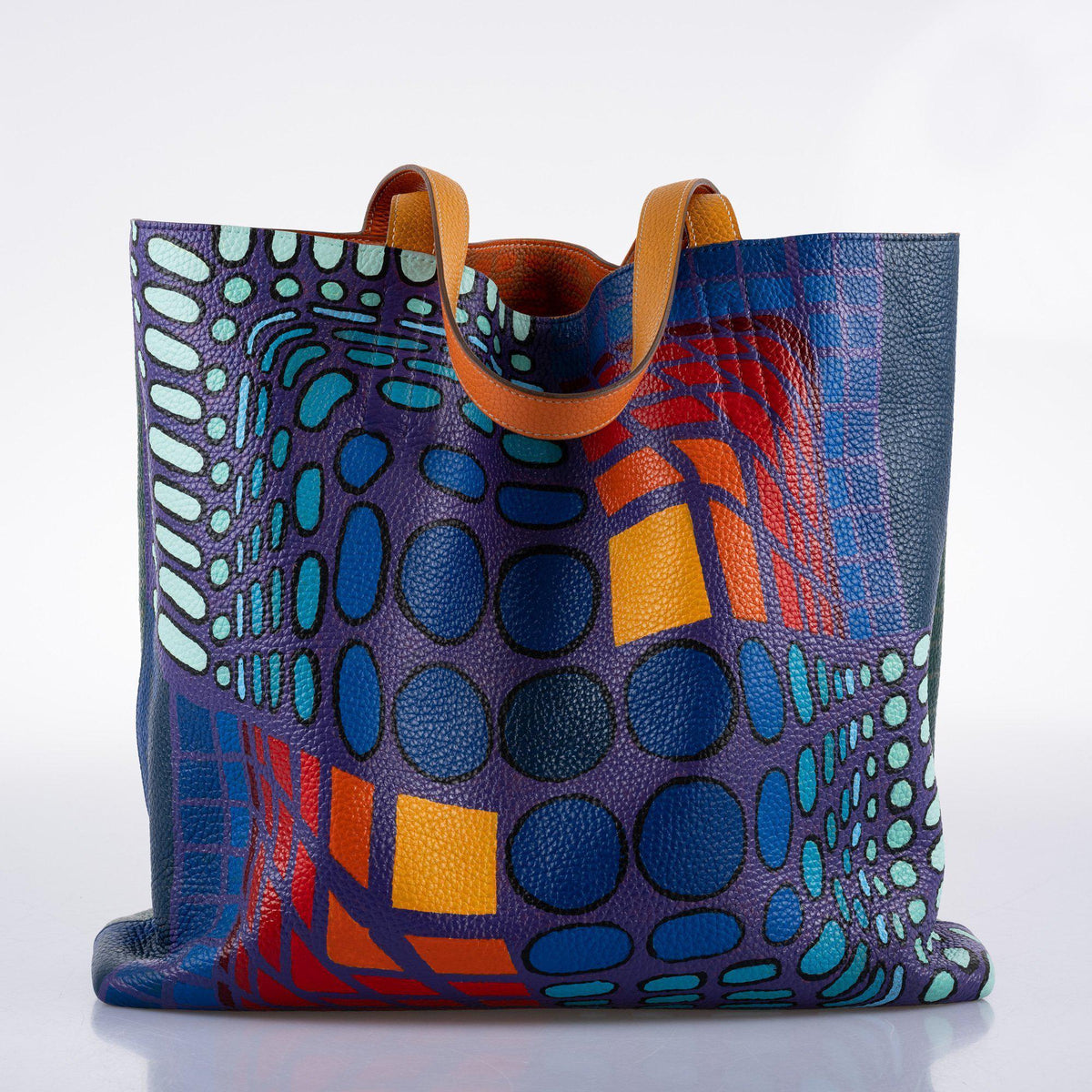 Vintage Hermes Double ‘Cyber’ Sens 36 Custom Painted Clemence Reversible Tote - Crowned Bag