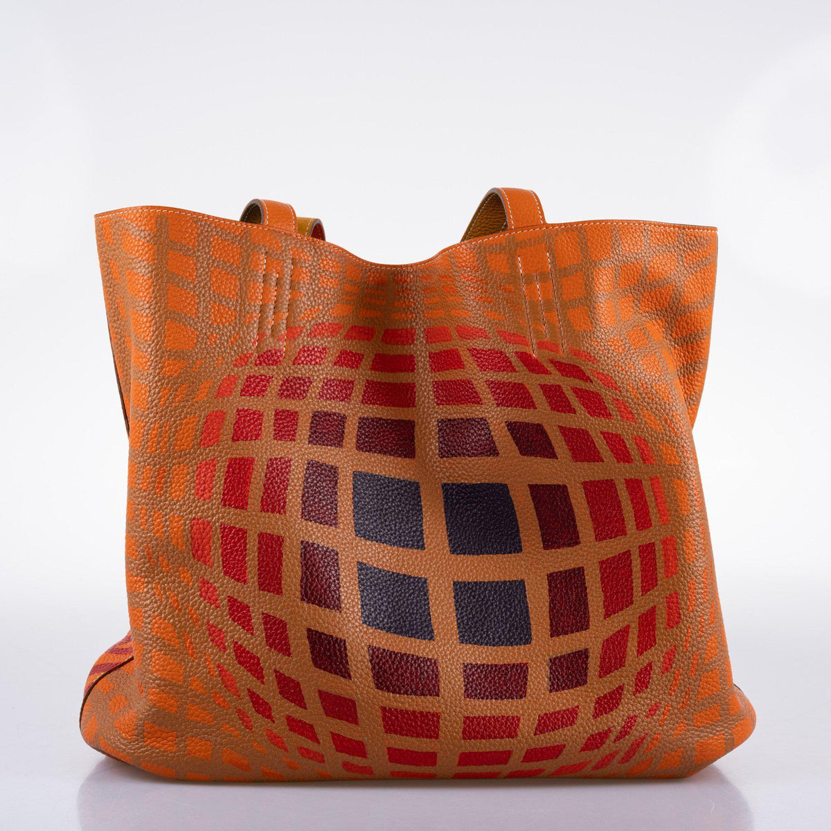 Vintage Hermes Double ‘Cyber’ Sens 36 Custom Painted Clemence Reversible Tote - Crowned Bag