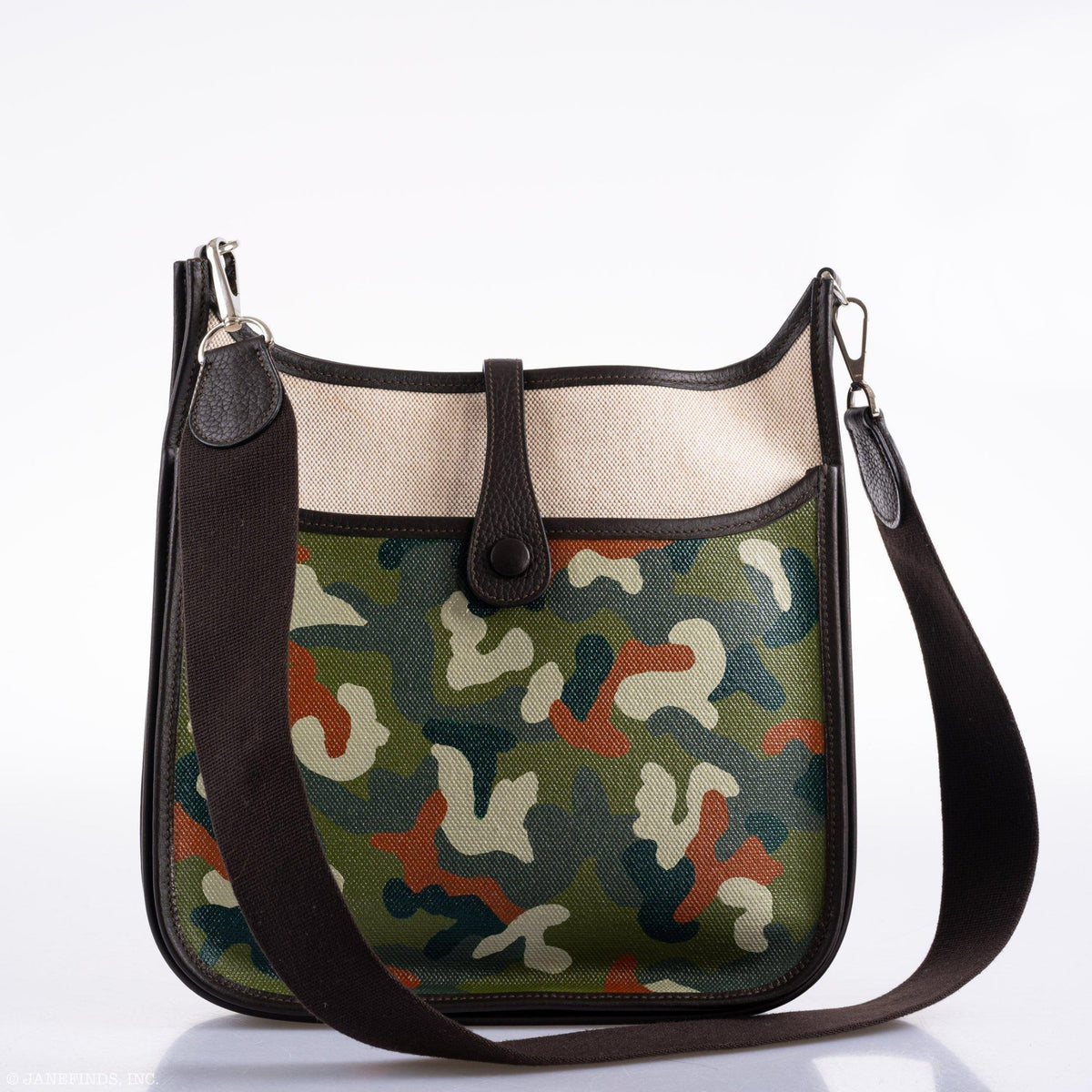 Vintage Hermes Evelyne II Ebene Clemence & Toile Camouflage Painting - Crowned Bag