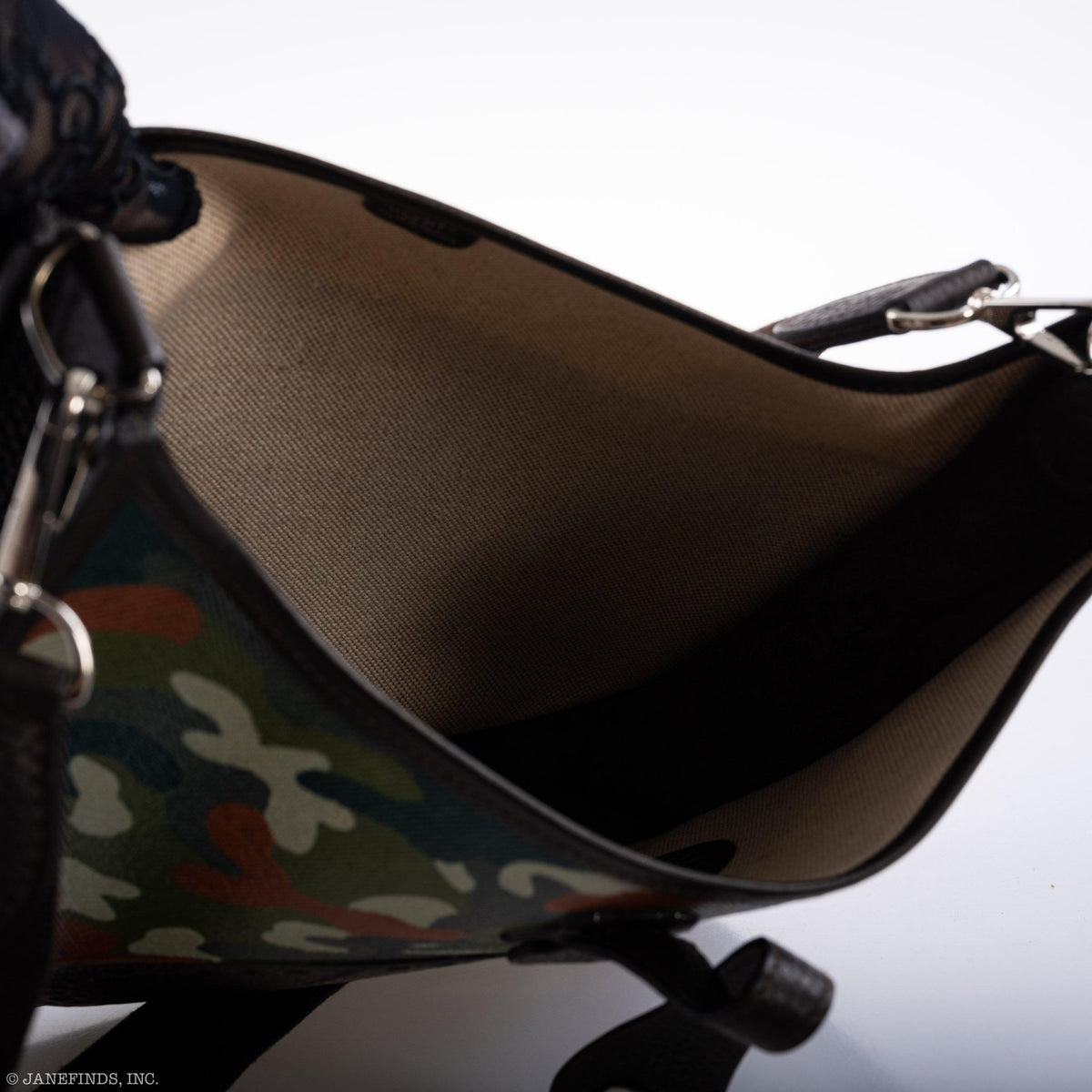 Vintage Hermes Evelyne II Ebene Clemence & Toile Camouflage Painting - Crowned Bag