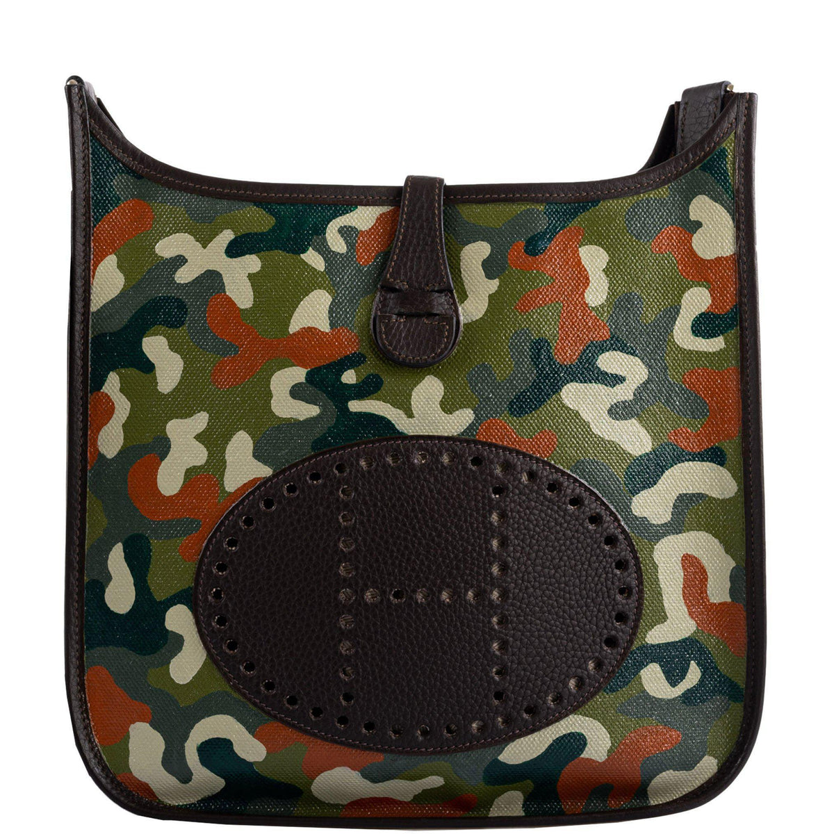 Vintage Hermes Evelyne II Ebene Clemence & Toile Camouflage Painting - Crowned Bag