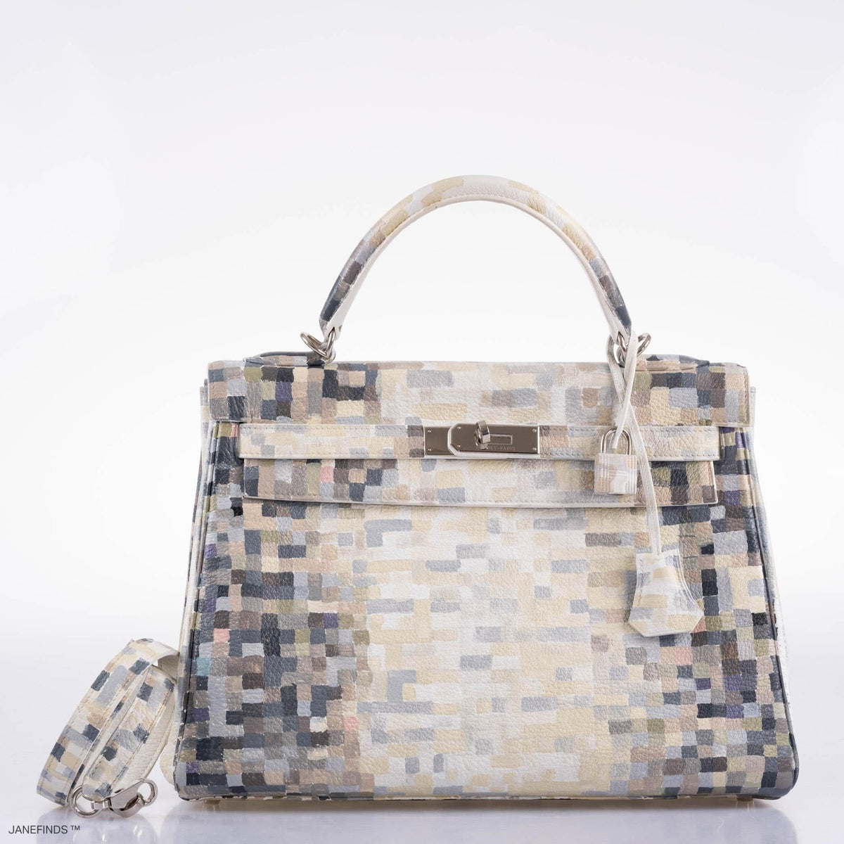 Vintage Hermes Kelly 32 Digital Hima Custom Painted Clemence with Palladium Hardware - Crowned Bag