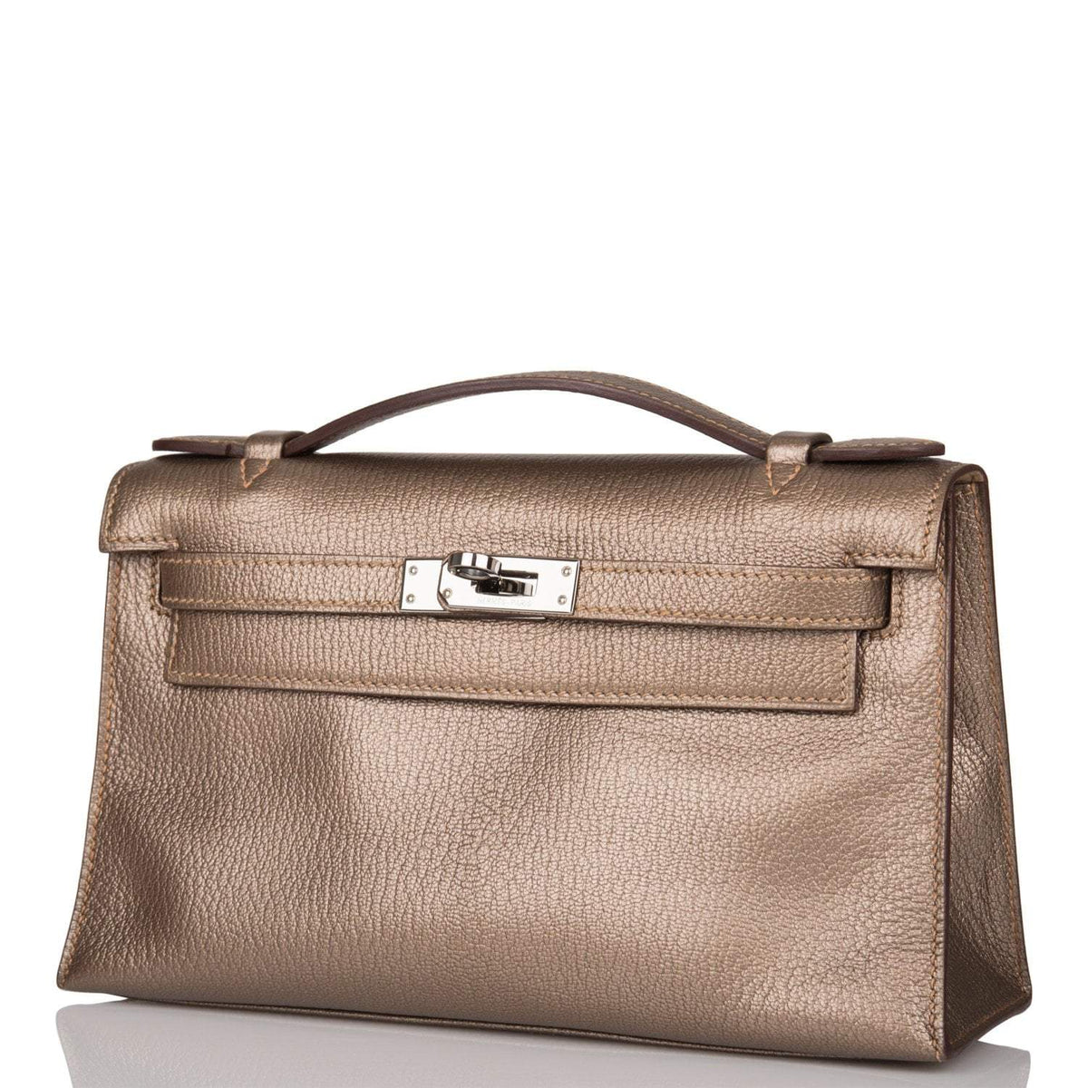 Vintage Hermes Kelly Pochette Bronze Chèvre Ruthenium Hardware - Crowned Bag