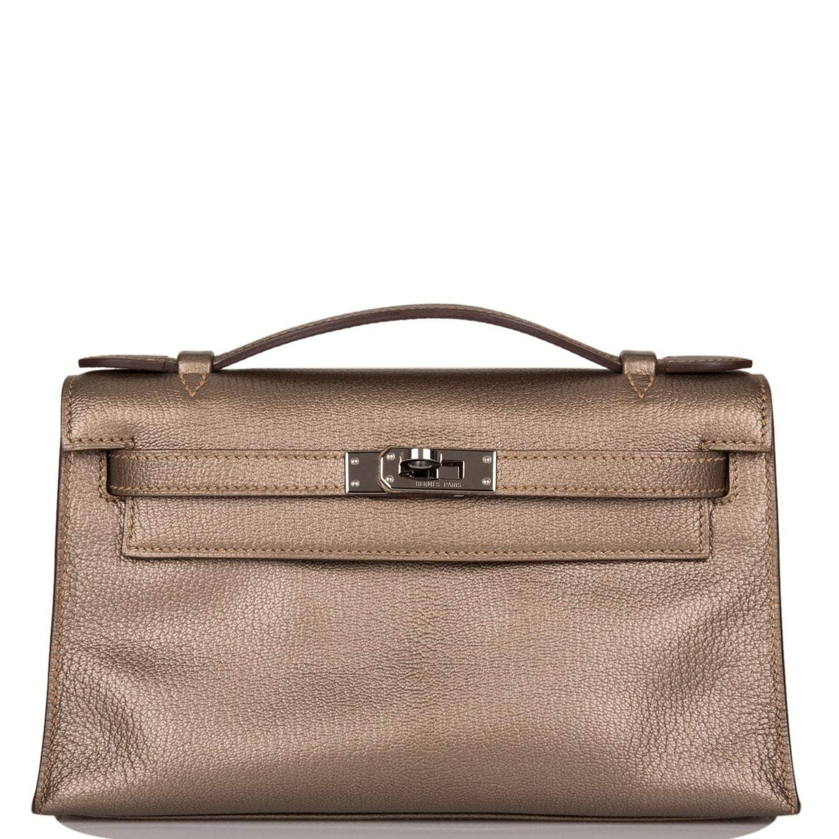 Vintage Hermes Kelly Pochette Bronze Chèvre Ruthenium Hardware - Crowned Bag
