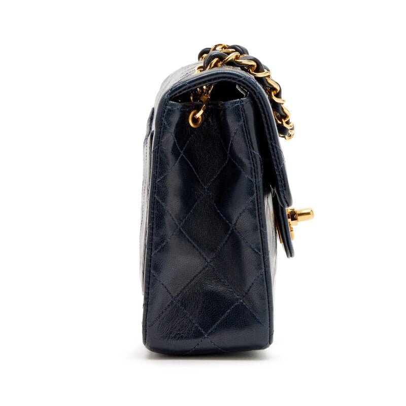 Vintage Navy Blue Quilted Lambskin Mini Square Flap Bag Gold Hardware, 1991-1994 - Crowned Bag