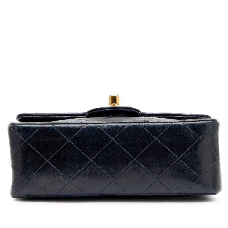 Vintage Navy Blue Quilted Lambskin Mini Square Flap Bag Gold Hardware, 1991-1994 - Crowned Bag